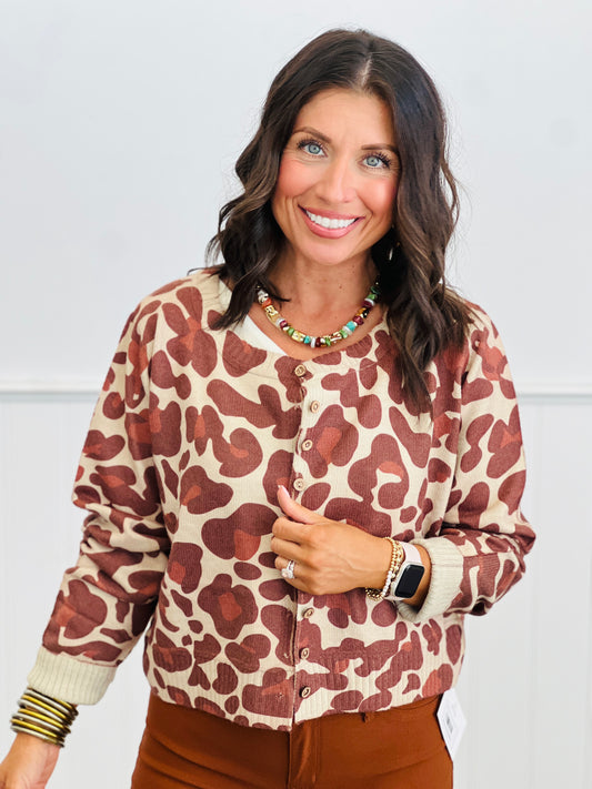 Rustic Leopard Print Button Up Cardigan (Reg.)