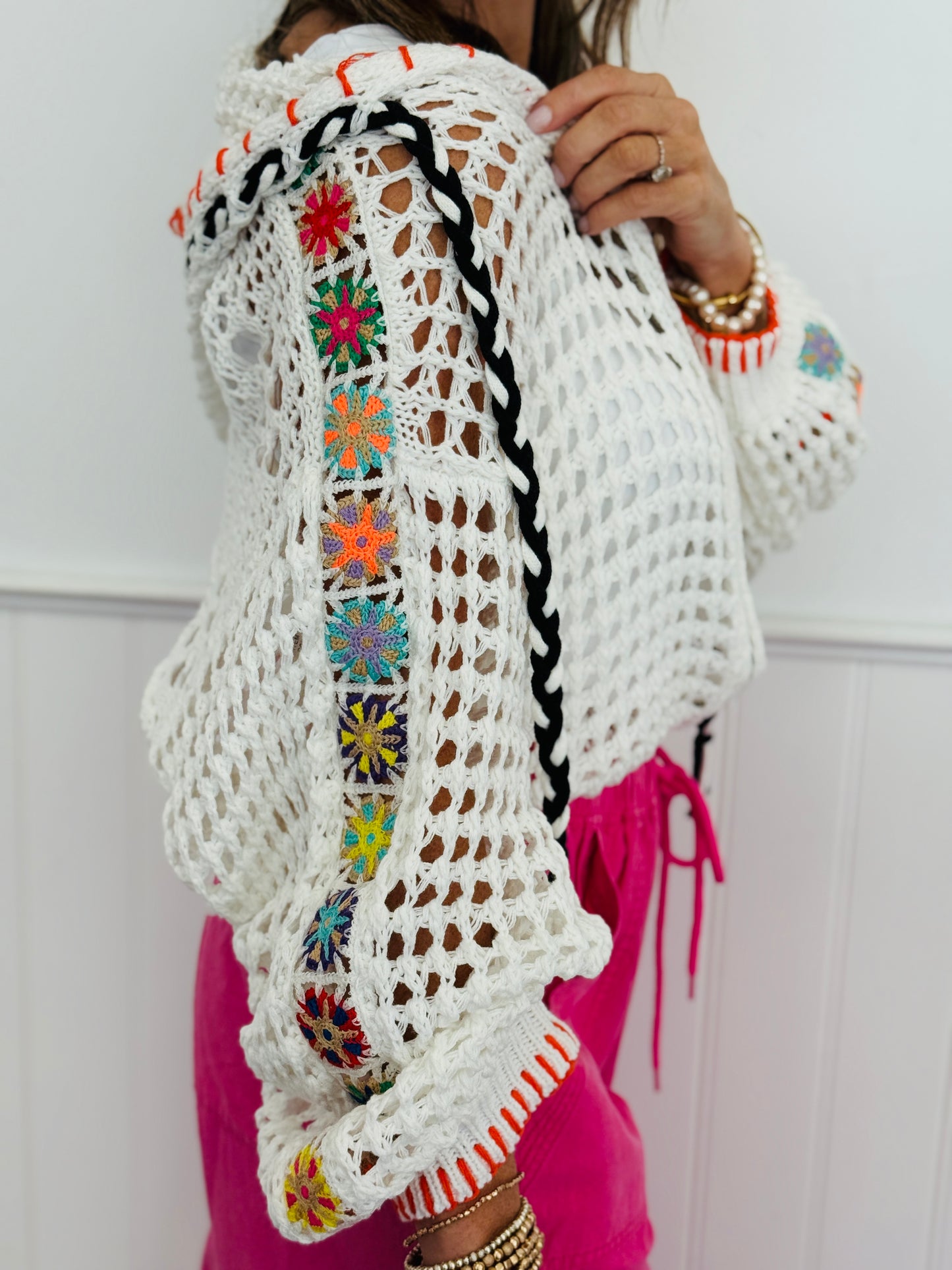 POL Open Weave Zip It Hoodie Cardi Top (Reg.)-3 Colors