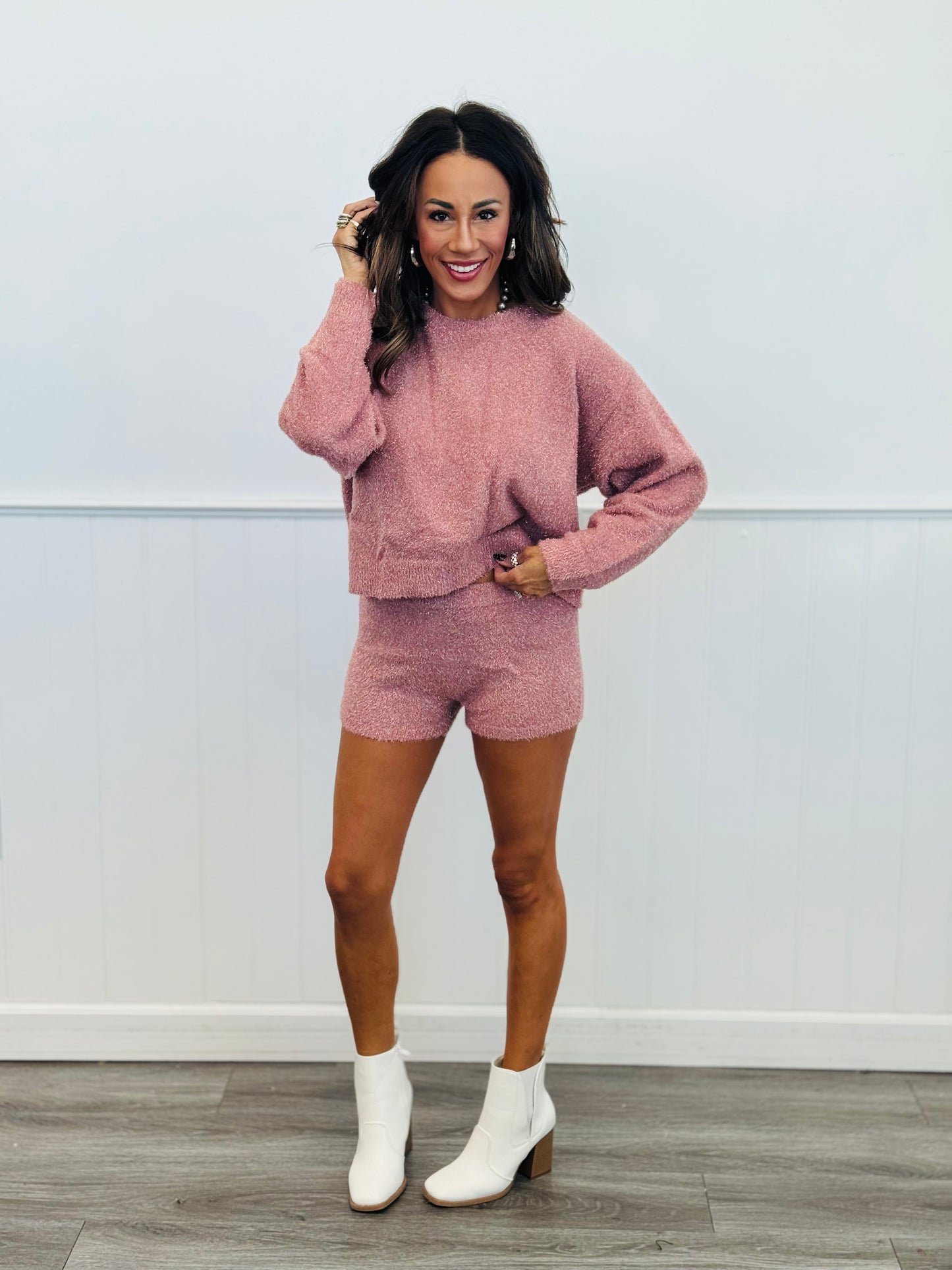 Dusty Pink Lurex Sweater & Shorts Set (Reg.)