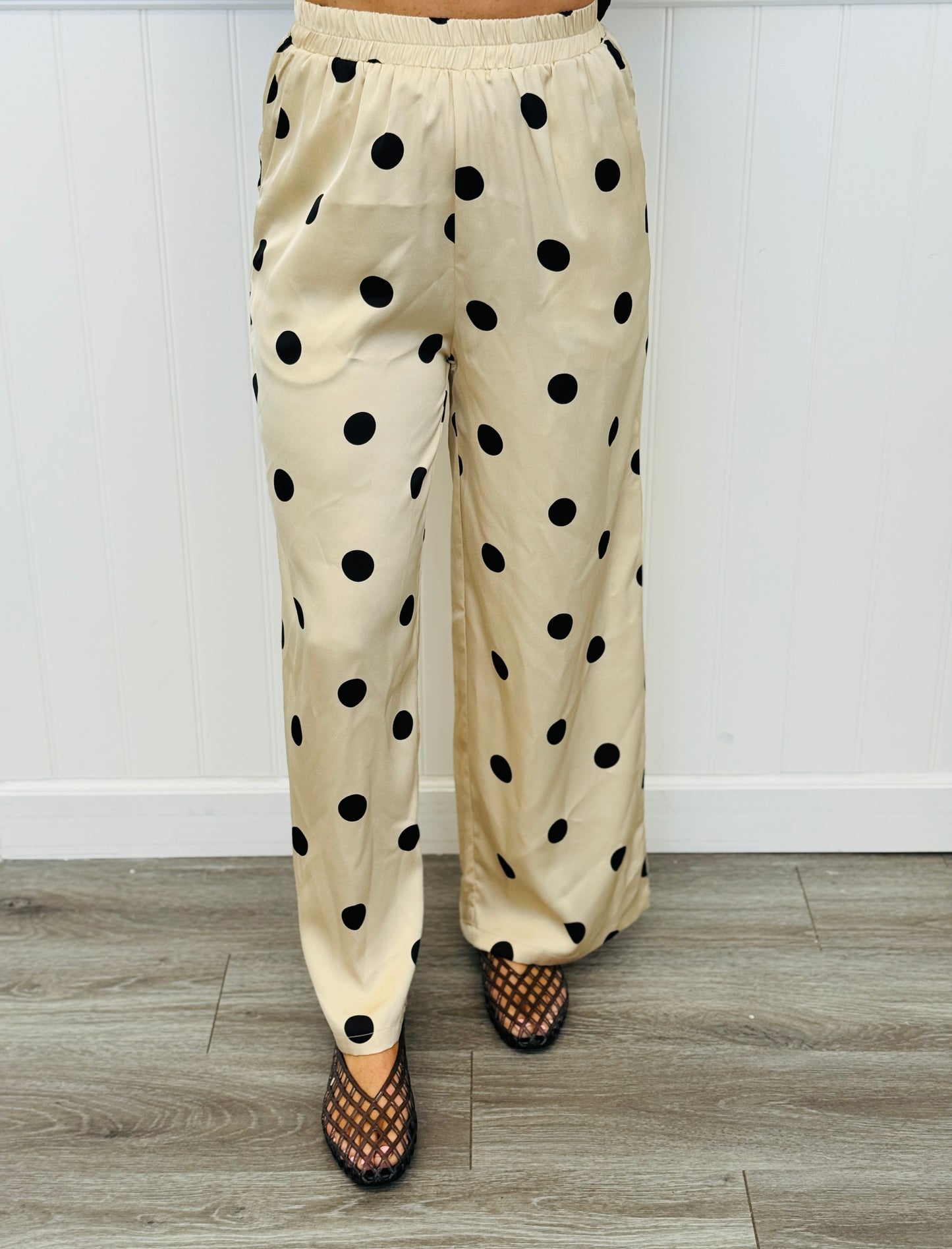 Taupe/Black Polka Dot Satin Pant (Reg & Plus)