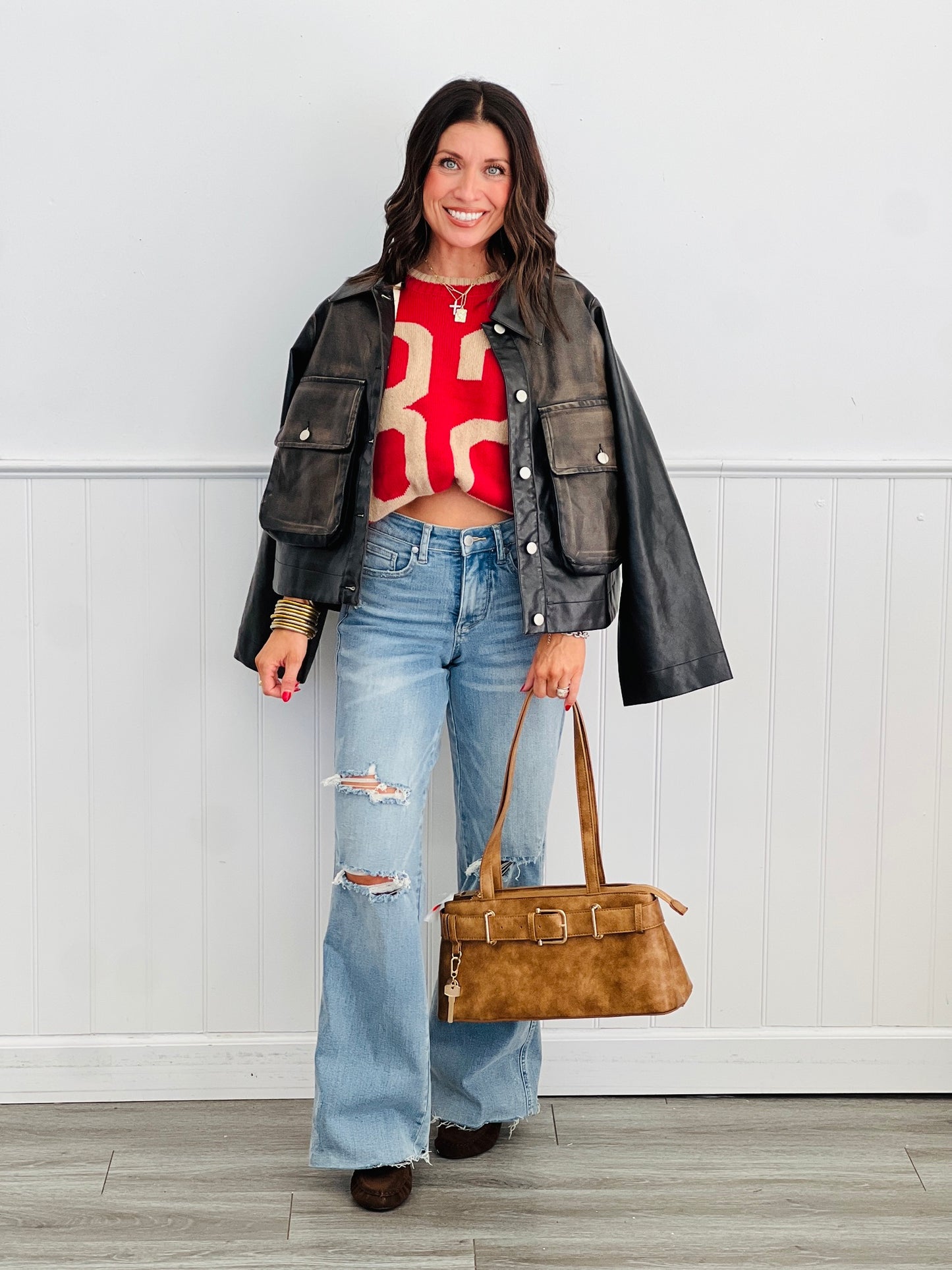 Washed Black Faux Leather Jacket (Reg & Plus)