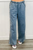 Washed Denim Side Stripe Pants (Reg.)