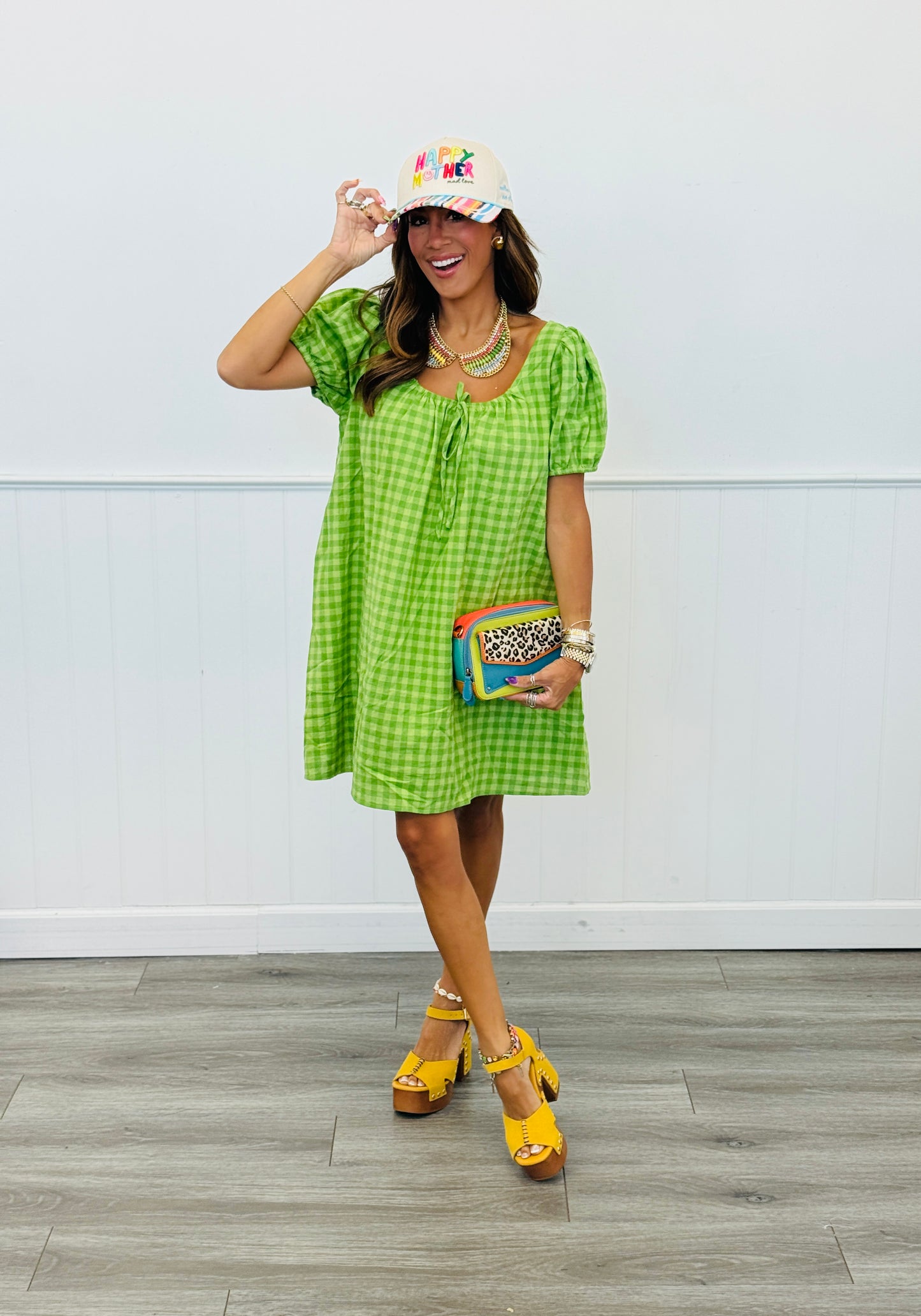 Lime/Green Gingham Mini Dress (Reg.)