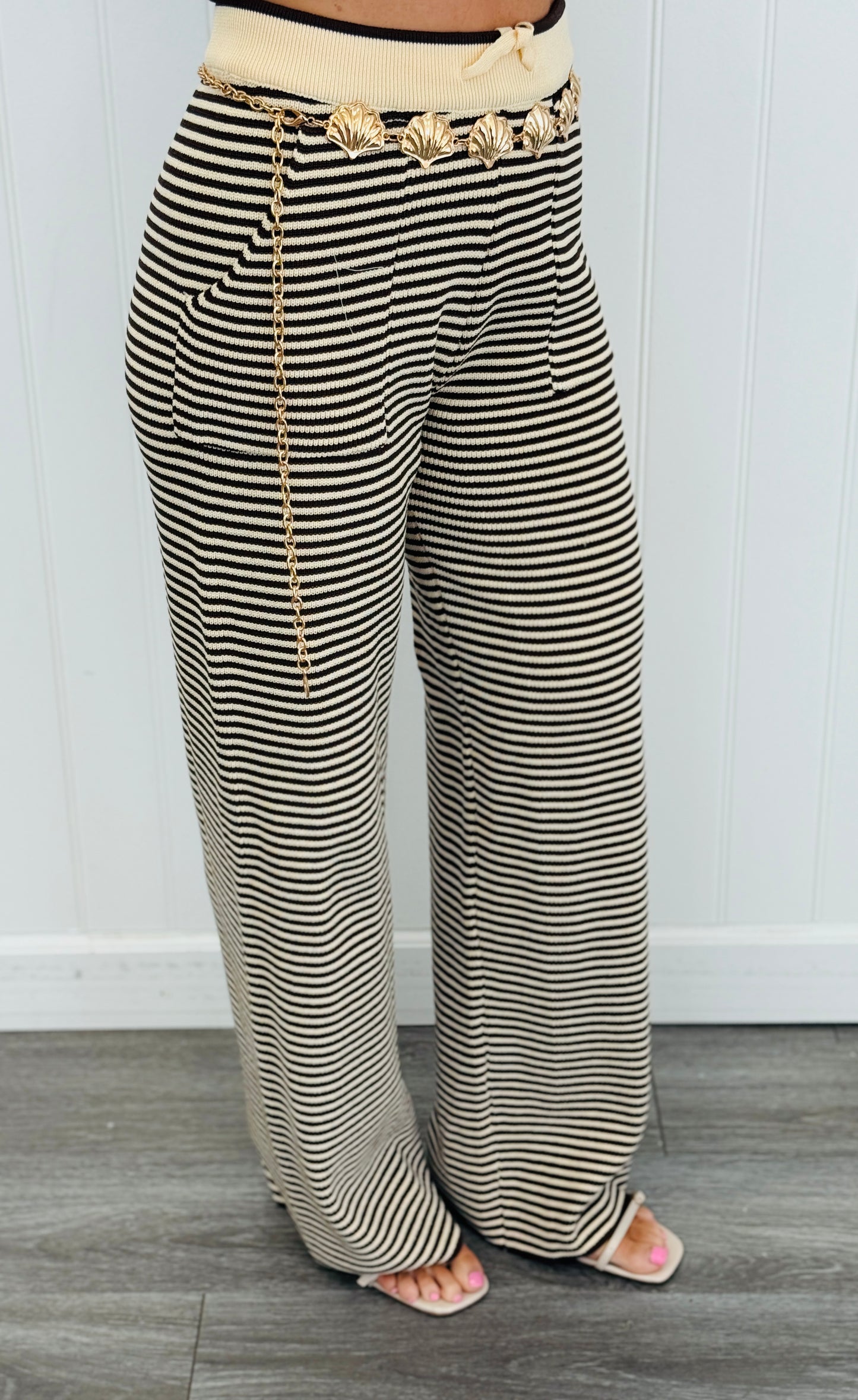 Mocha Striped Tank Top and Pant Set (Reg & Plus)