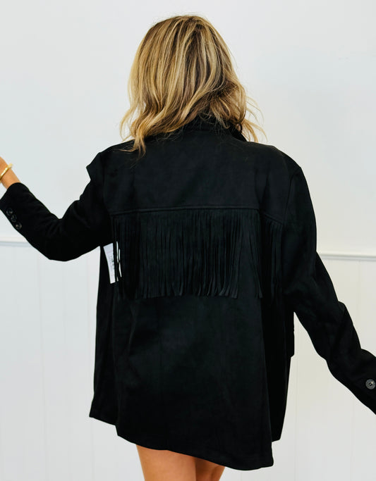 Black Fringe Detail Blazer (Reg.)