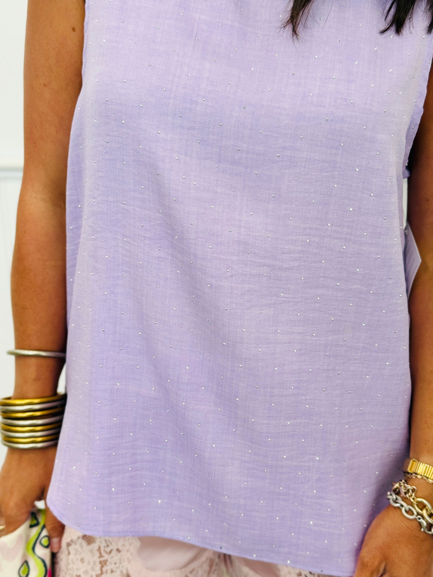 Lavender Rhinestone Sleeveless Blouse (Reg. and Plus)