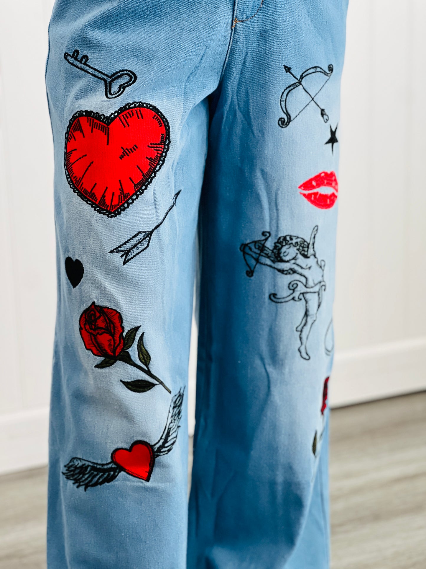 Washed Denim Multi Embroidered Pants (Reg. and Plus)