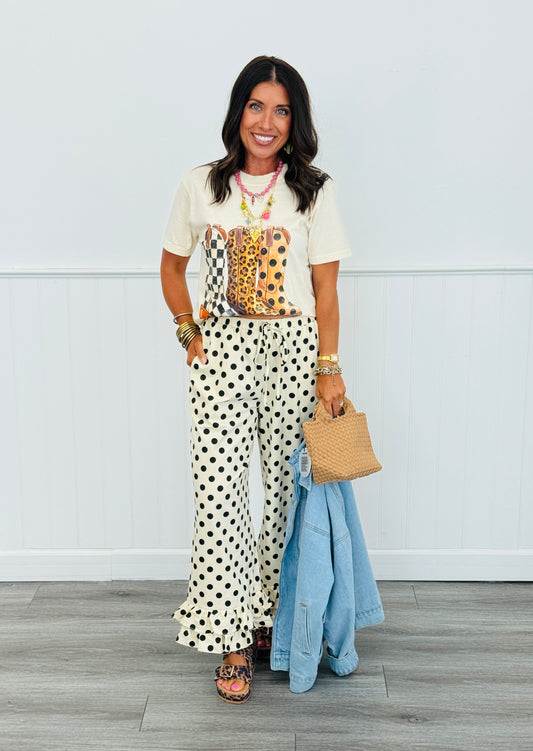 Cream/Black Ruffled Hem Polka Dot Pants (Reg.)