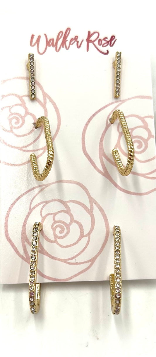 C Hoop & Pave Bar Earring Set