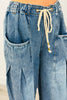 Washed Denim Drawstring Barrel Pants (Reg & Plus)