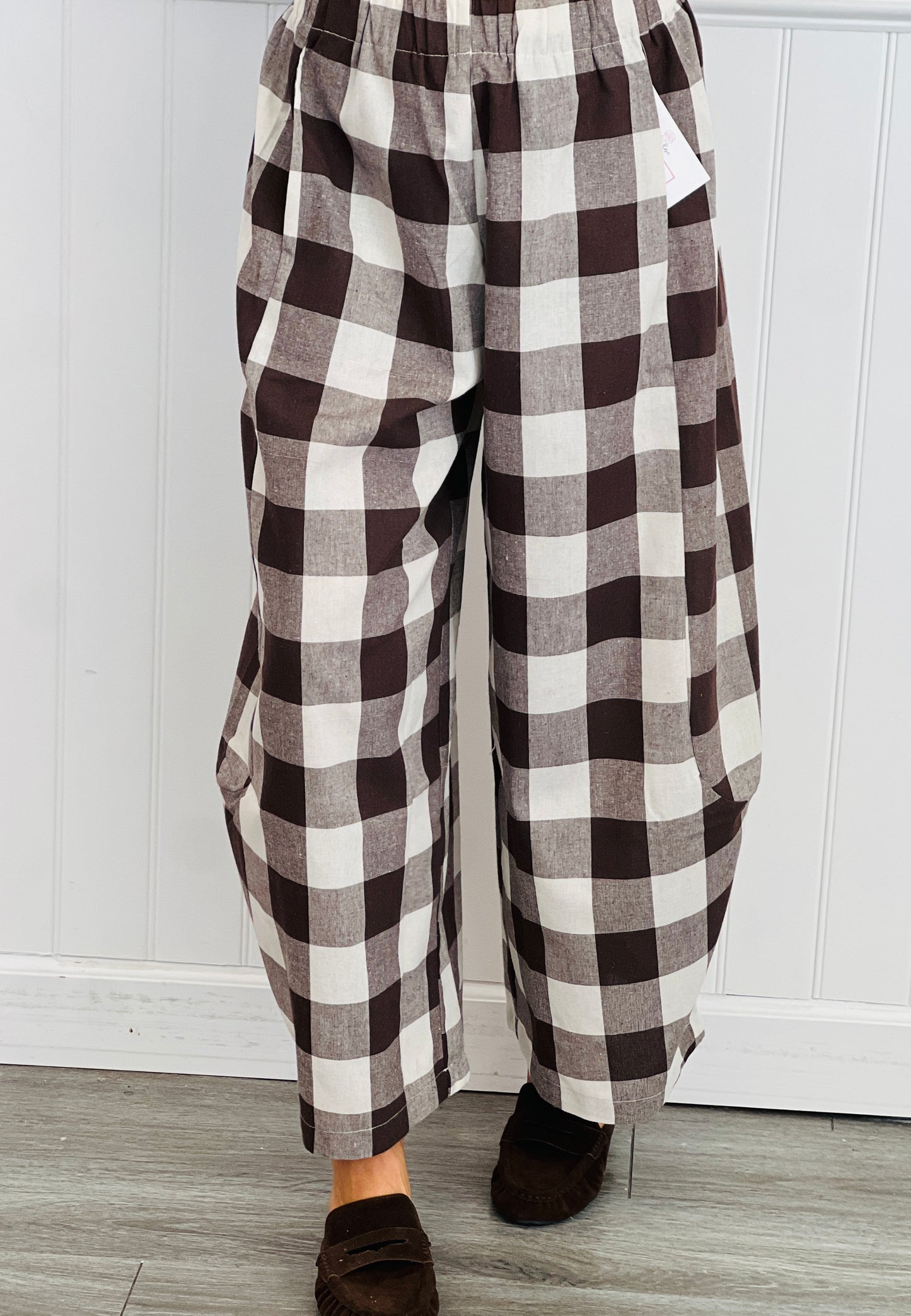 Brown Check Wide Leg Ankle Pants (Reg.)