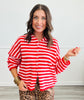 Pink/Red GiGi Striped Button Down Cardigan (Reg.)