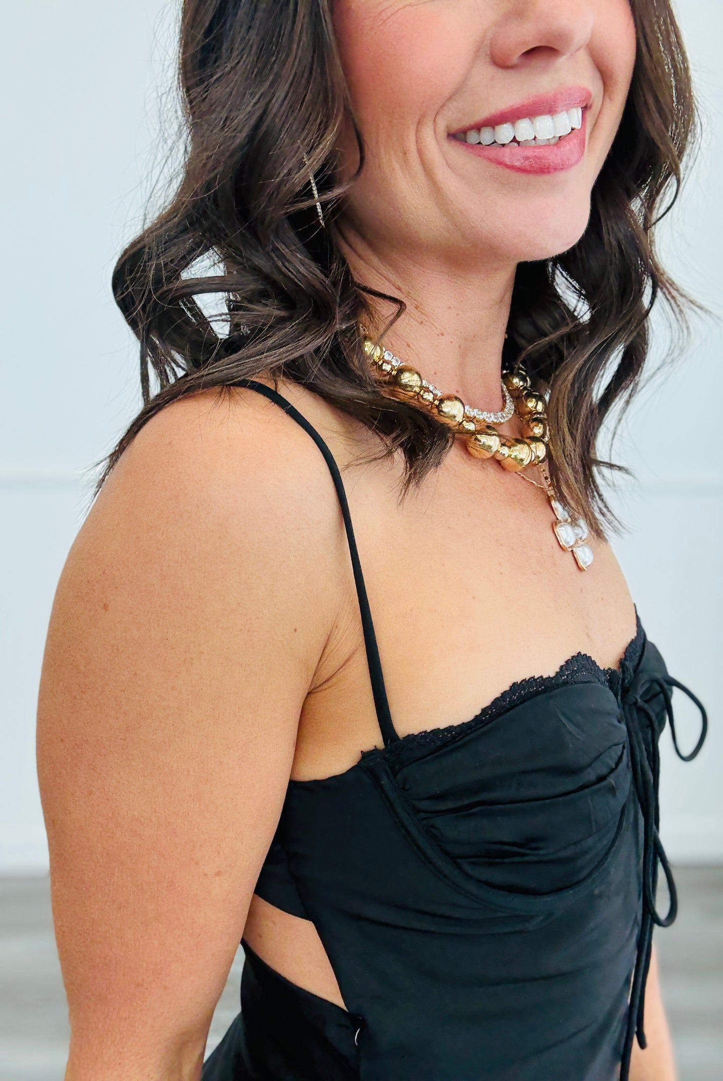 Black Satin Front Tie Mini Slip Dress (Reg.)