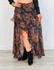 Black Floral Ruffle Midi Skirt (Reg. and Plus)
