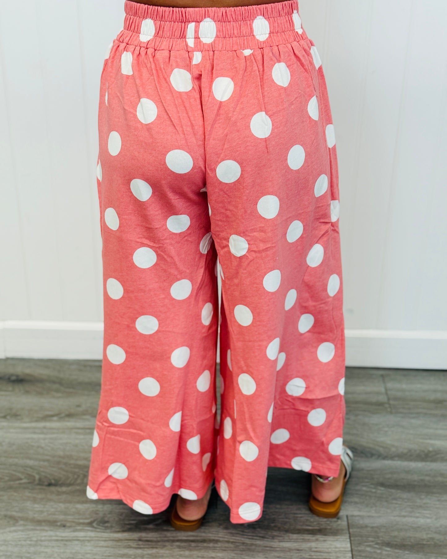 Coral/White Polka Dot Wide Leg Pants (Reg & Plus)