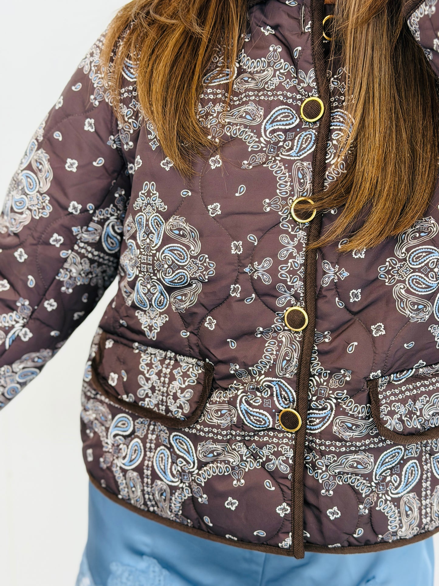 Brown Paisley Print Quilted Jacket (Reg.)