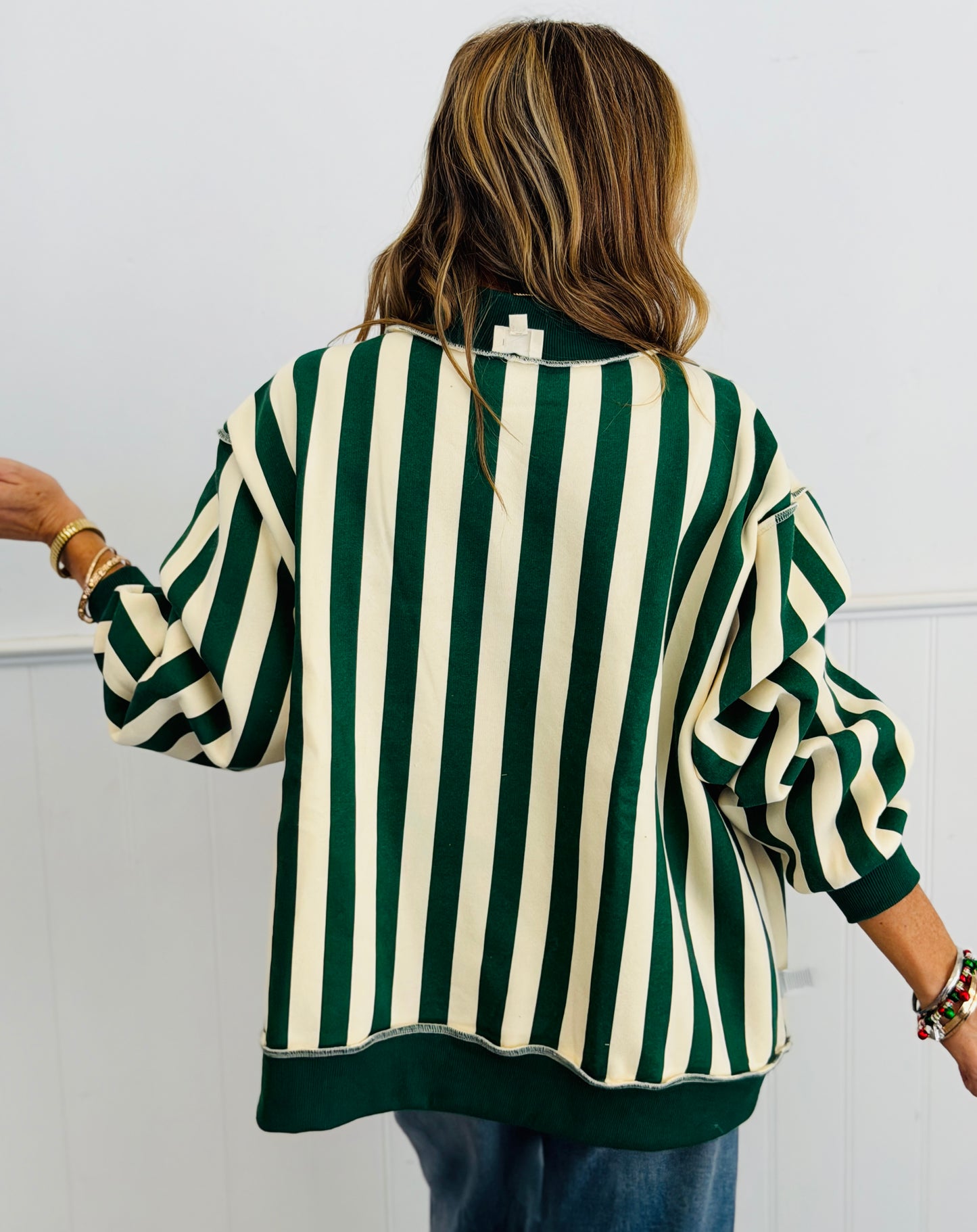 Hunter/Ivory Merry or Stripe Reversible Sweatshirt (Reg.)