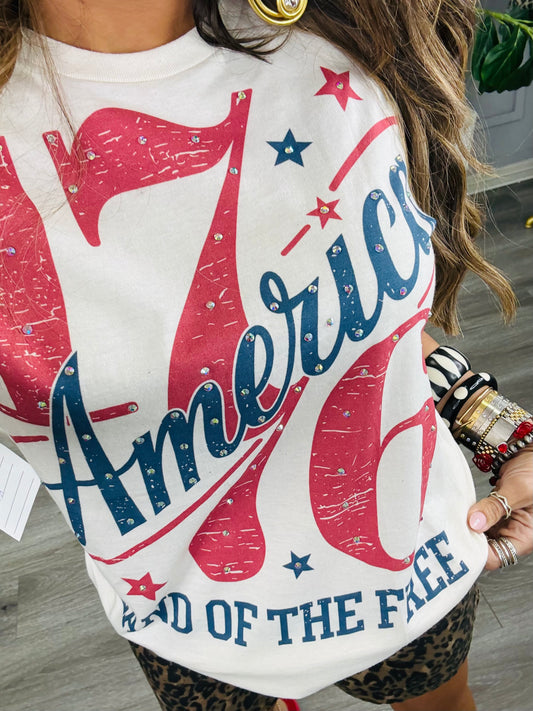 1776 Land Of The Free Bling Tee (Reg. and Plus)