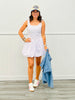 White/Pink Floral Bow Bubble Hem Mini Dress (Reg.)
