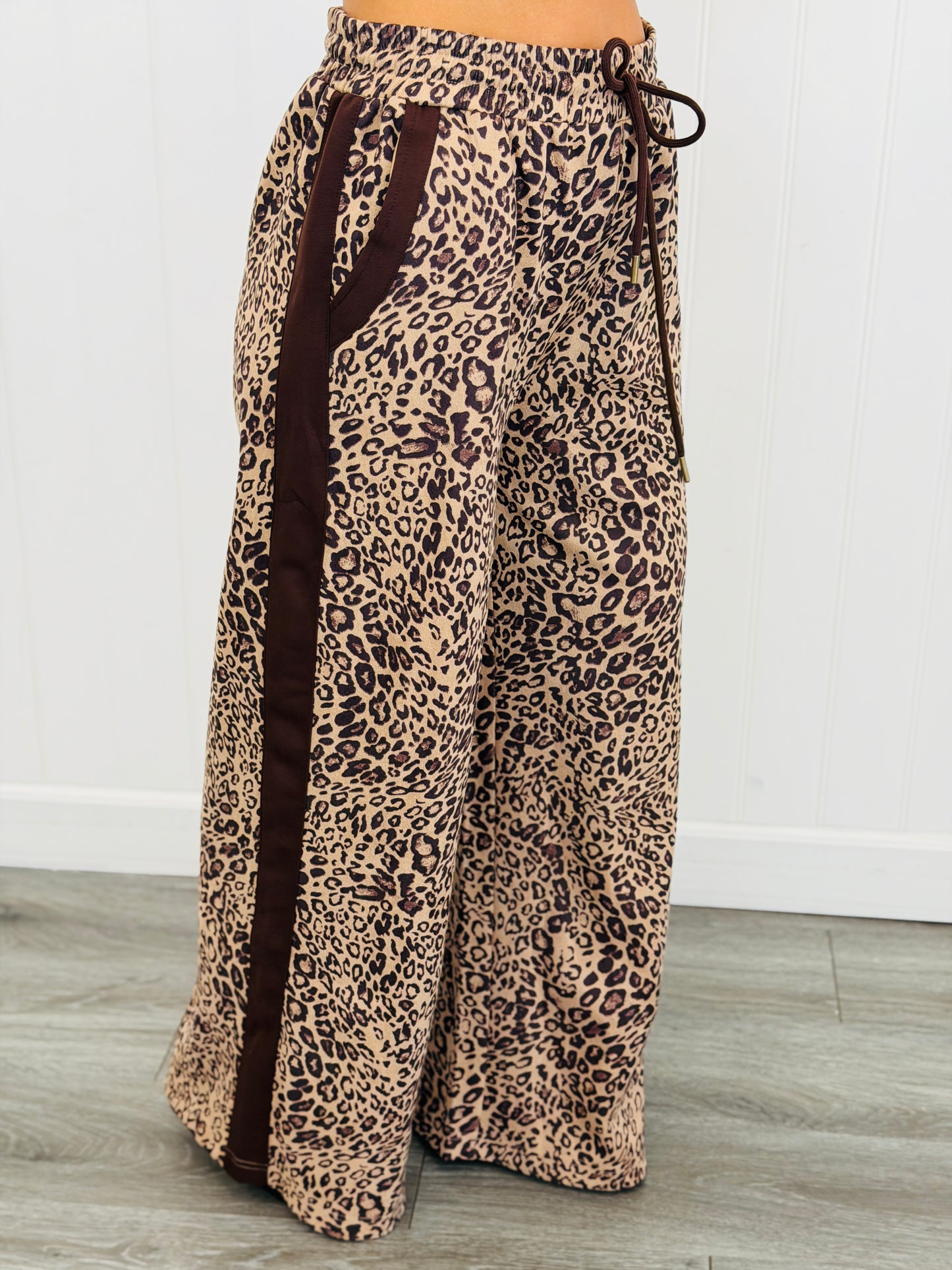 Beige Leopard Faux Suede Side Striped Pants (Reg.)