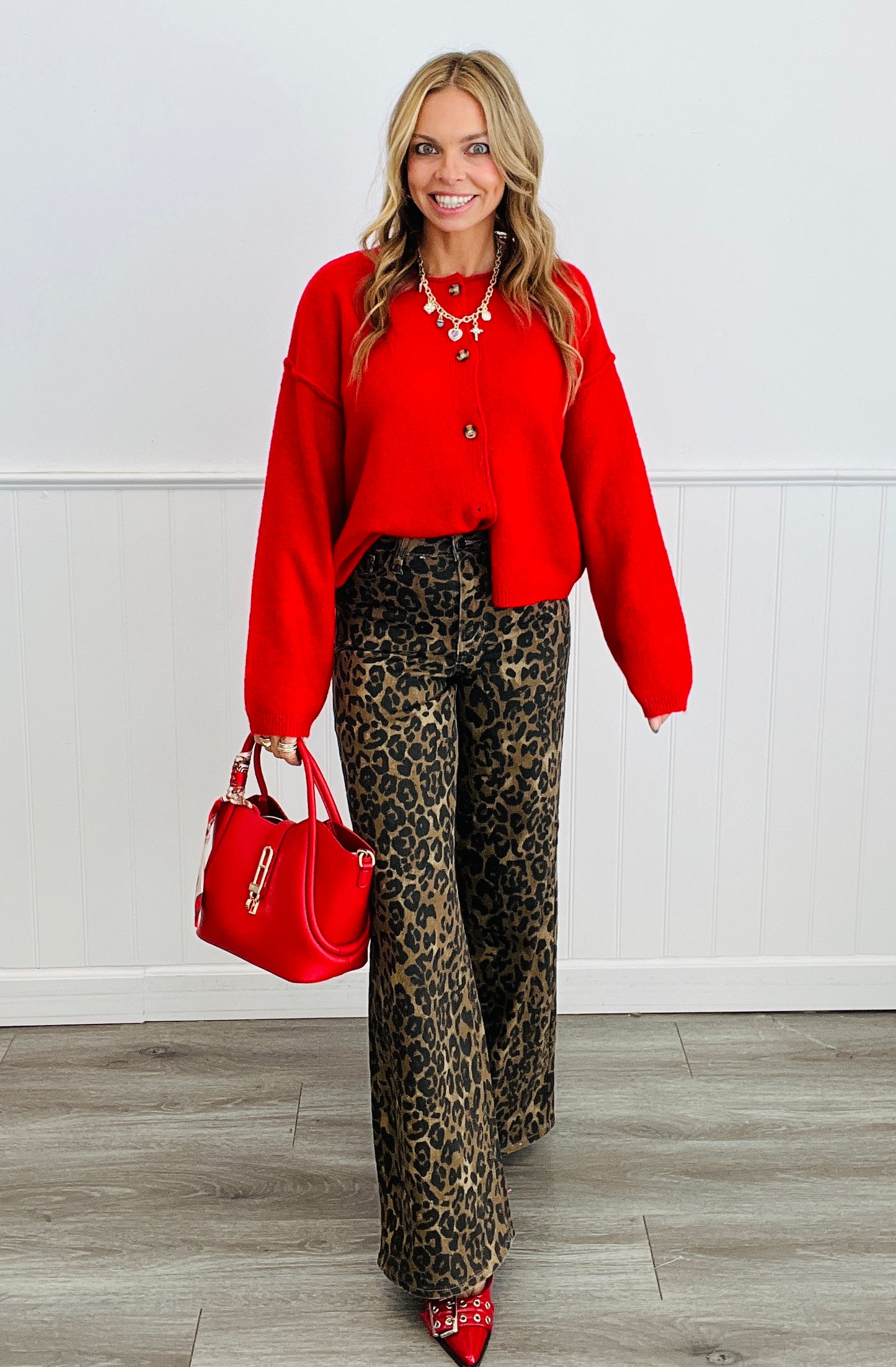 Red Button Down Sweater Cardigan (Reg.)