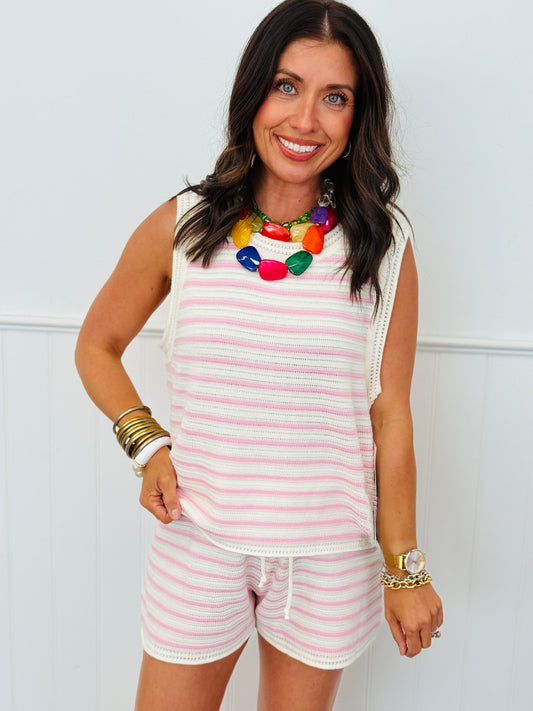 Pink Striped Sleeveless Top & Shorts Set (Reg.)