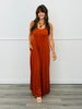 Rust Solid Strappy Jumpsuit (Reg & Plus)