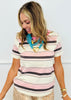 Contrast Trim Striped Tee Top (Reg.)-3 Colors
