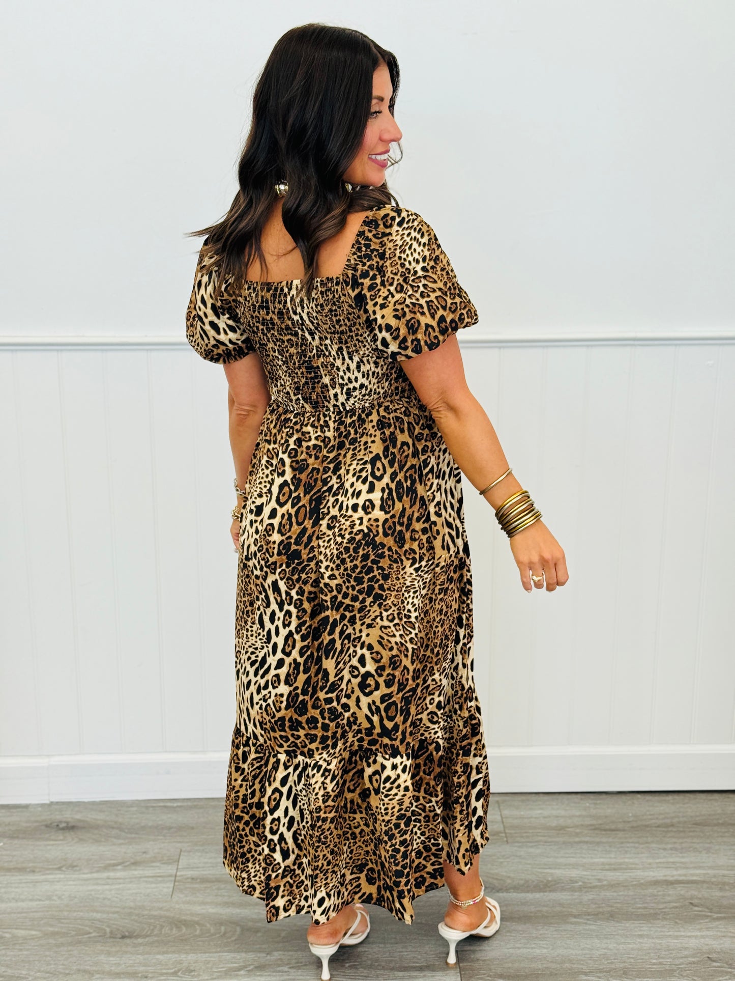 Leopard Puff Sleeve Midi Dress (Reg. and Plus)