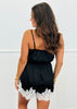 Black Satin Strappy Lace Trim Romper (Reg.)