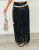 Black Fringe Detailed Faux Leather Skirt (Reg.)