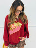 Queen Of Sparkles Maroon Gingham & Sequin Flower Pie Slice Sweatshirt (Reg. and Plus)