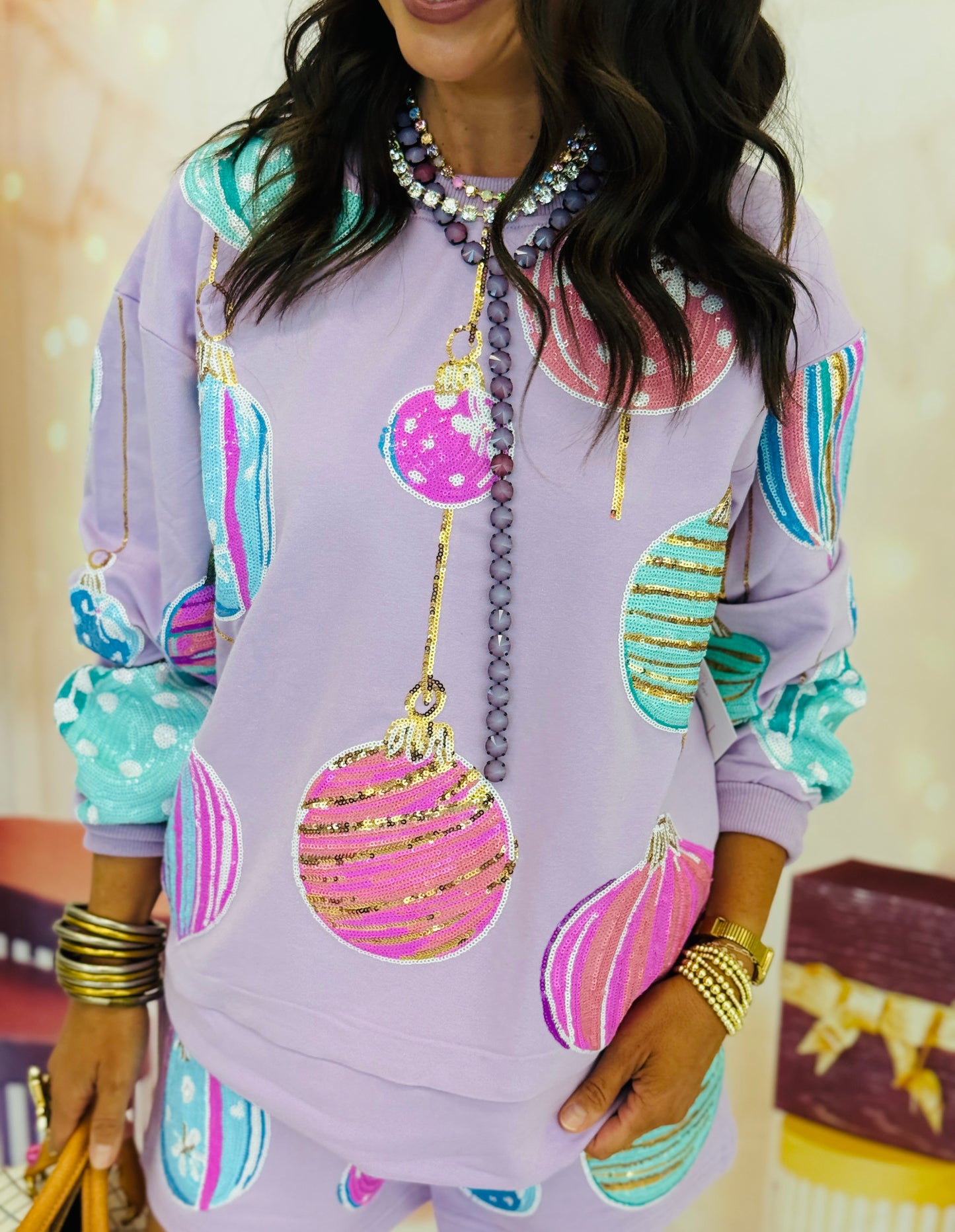Christmas Ornaments Sequin Sweatshirt (Reg. and Plus)