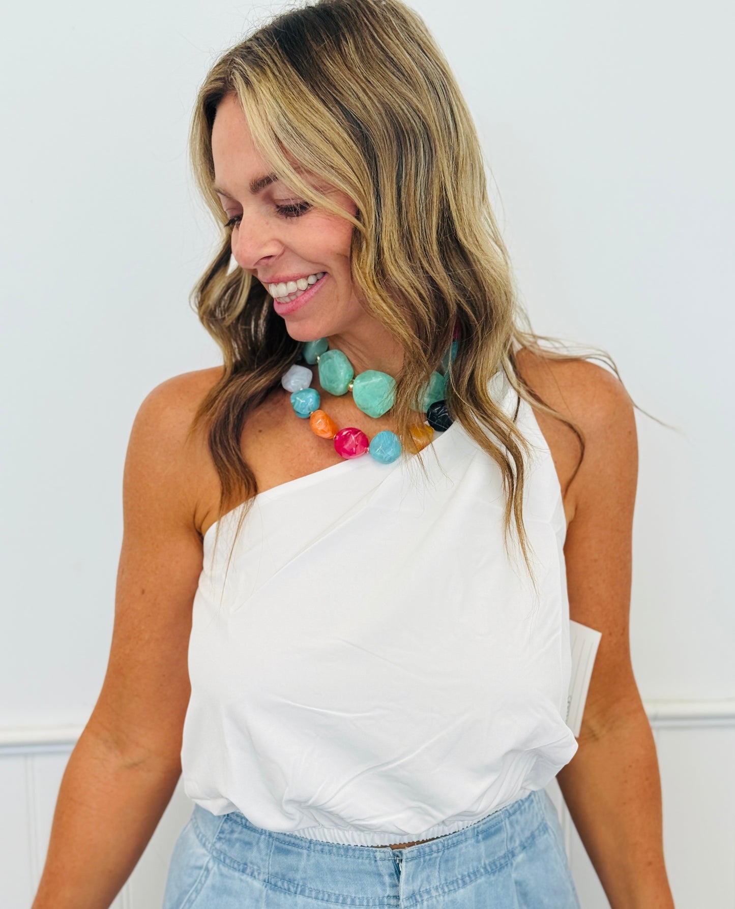 One Shoulder Knot Detail Tank Top (Reg.)-7 Colors