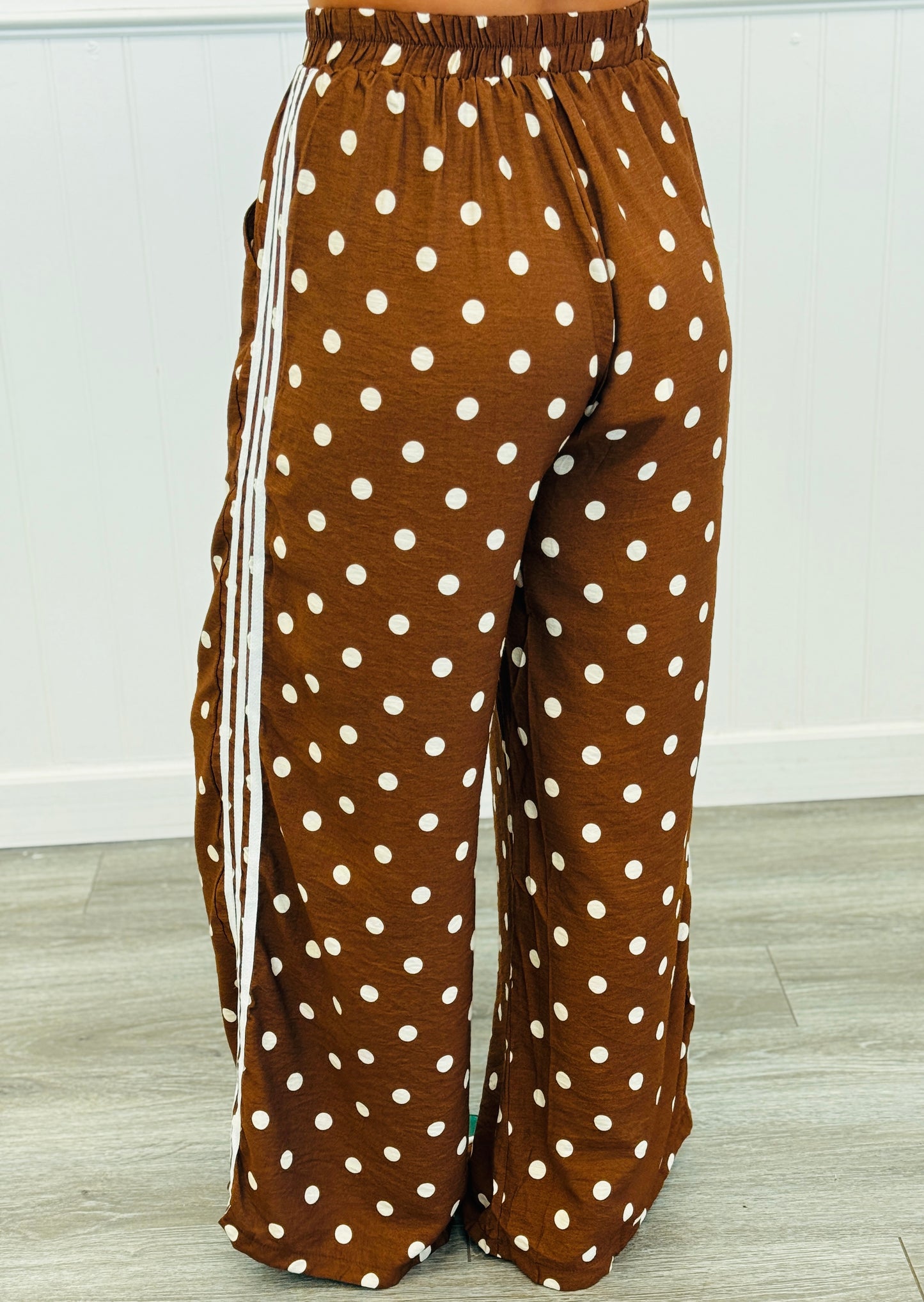 Mocha Polka Dot Side Striped Jacket & Pants Set (One Size)