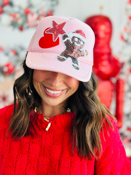 Gingerbread Sequin Patch Trucker Hat