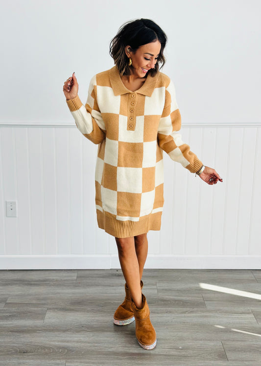 Checkmate Long Sleeve Sweater Dress (Reg)