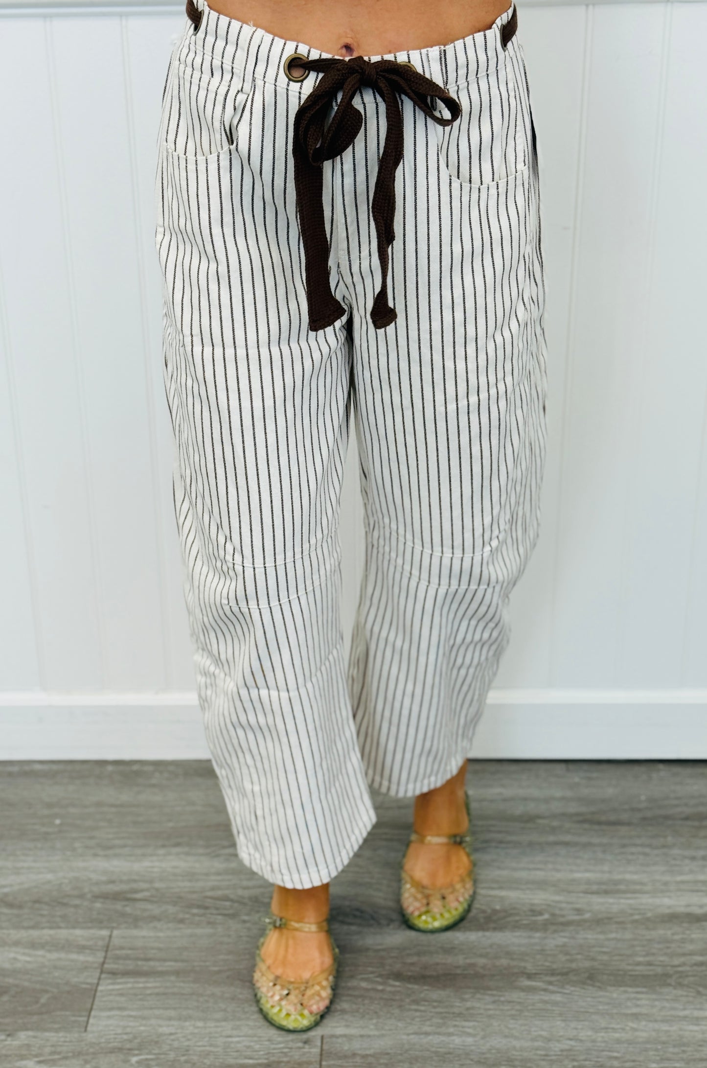 Off White/Brown Stripe Barrel Pants (Reg.)