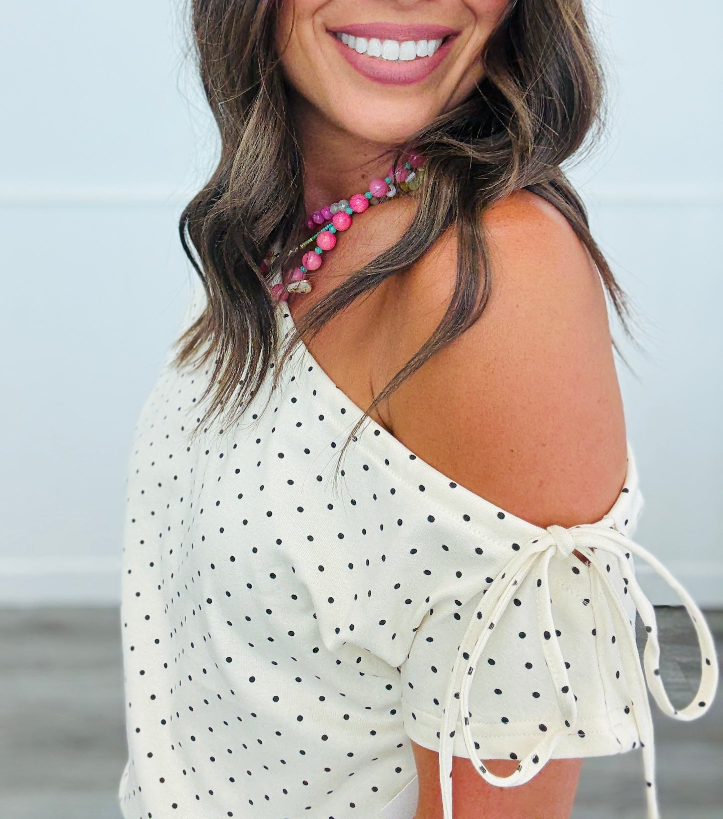 Cream/Black Polka Dot One Shoulder Top (Reg.)