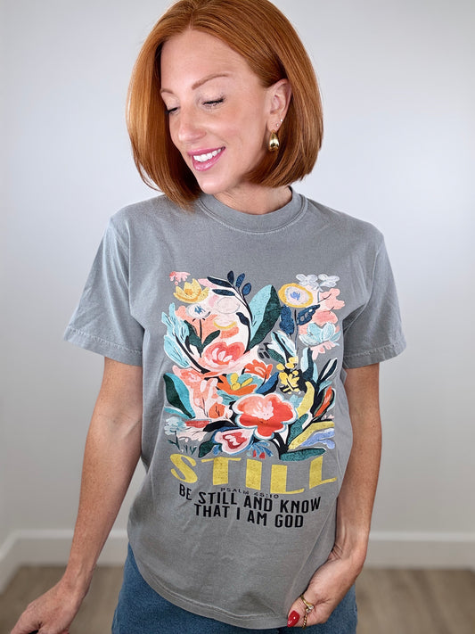 Be Still And Know Floral Box Graphic Tee (Reg. and Plus)
