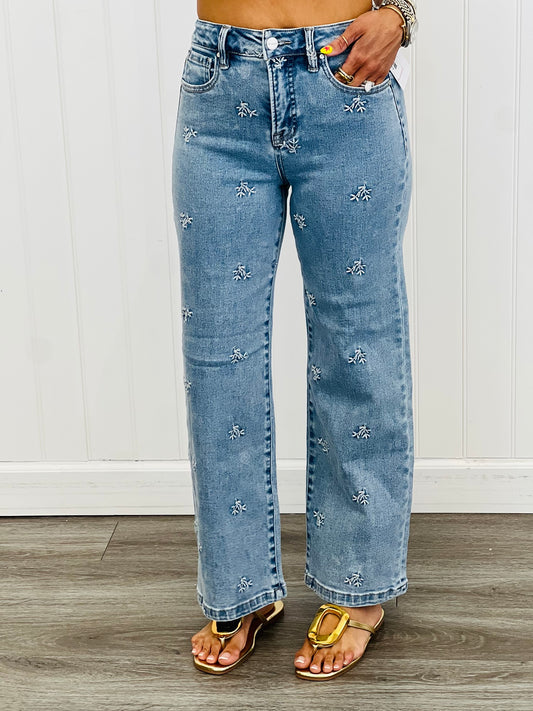 Risen Let It Grow Embroidered Crop Jeans (Reg & Plus)