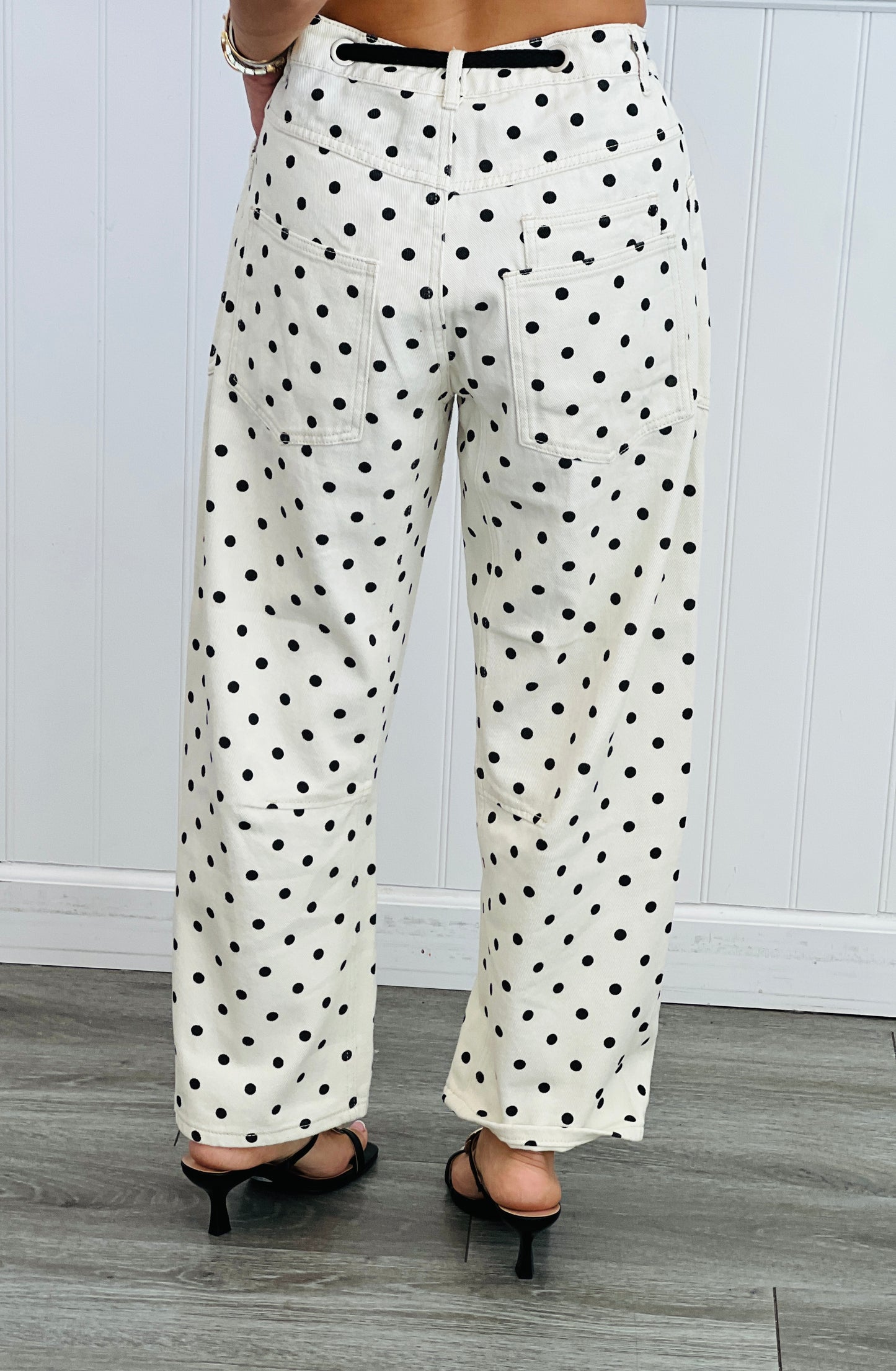 Cream Denim Polka Dot Barrel Pants (Reg.)