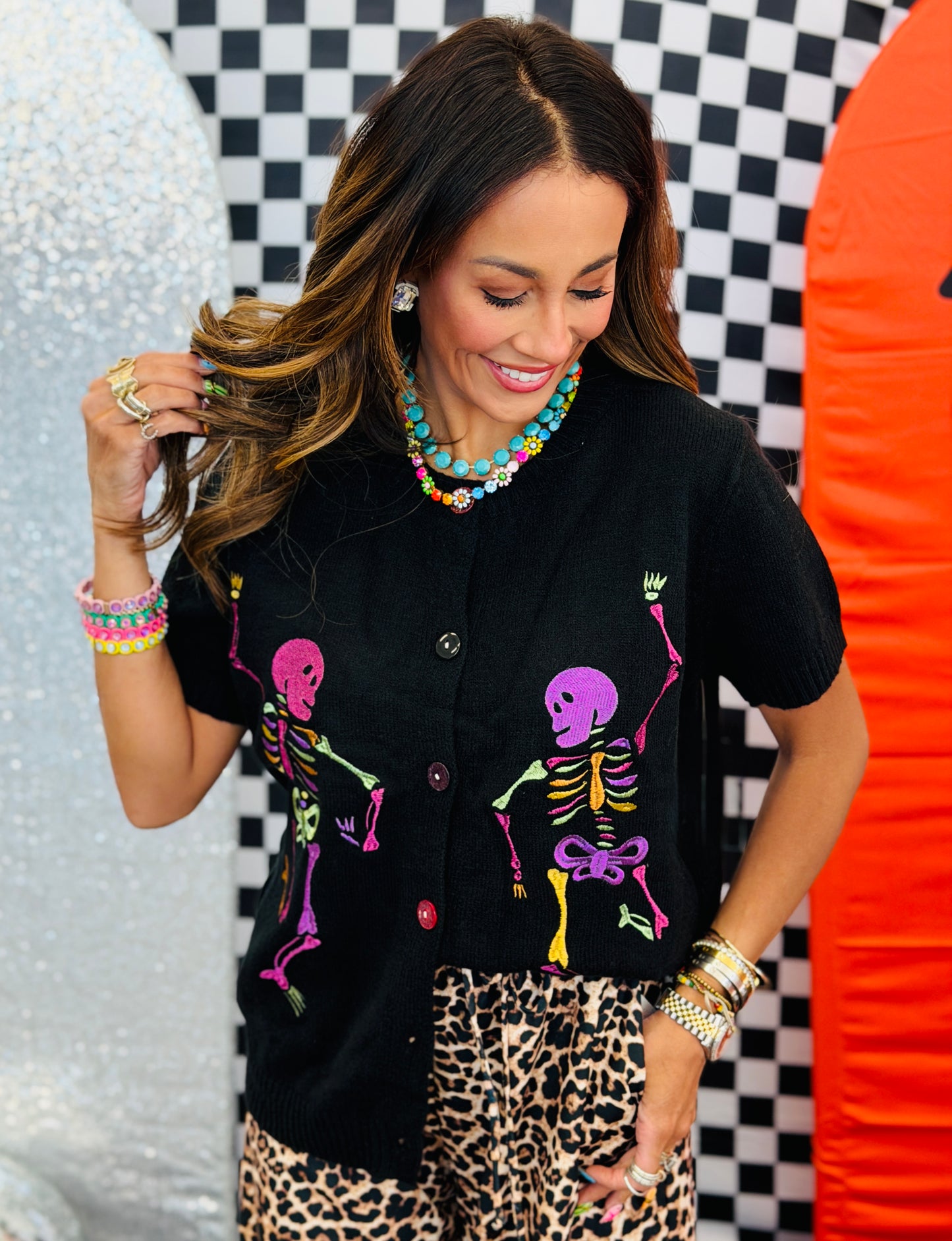 Dancing Skeletons Short Sleeve Cardigan (Reg. and Plus)
