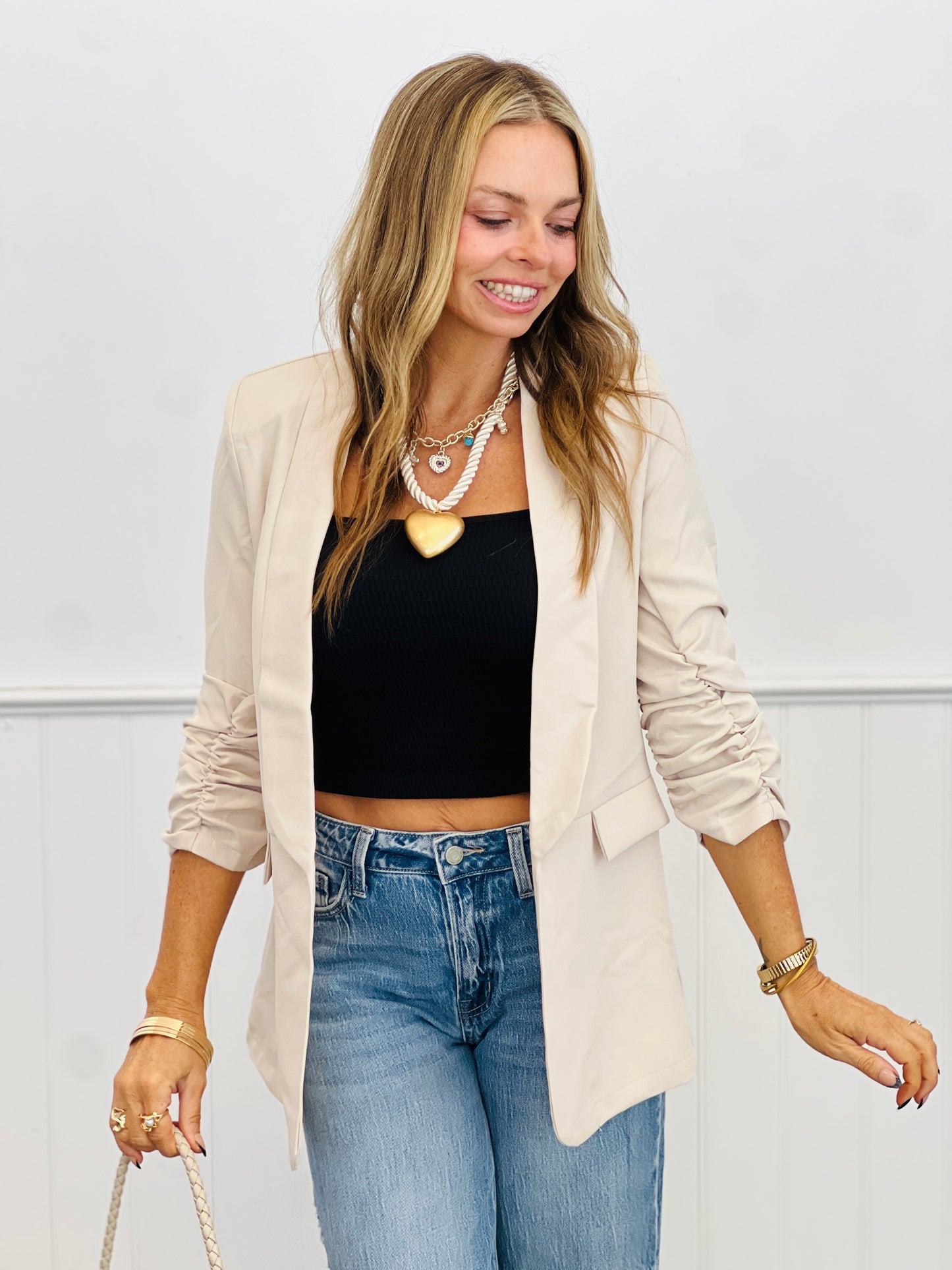 Ruched Shawl Collar Blazer (Reg)-3 Colors