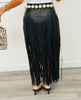 Black Fringe Detailed Faux Leather Skirt (Reg.)
