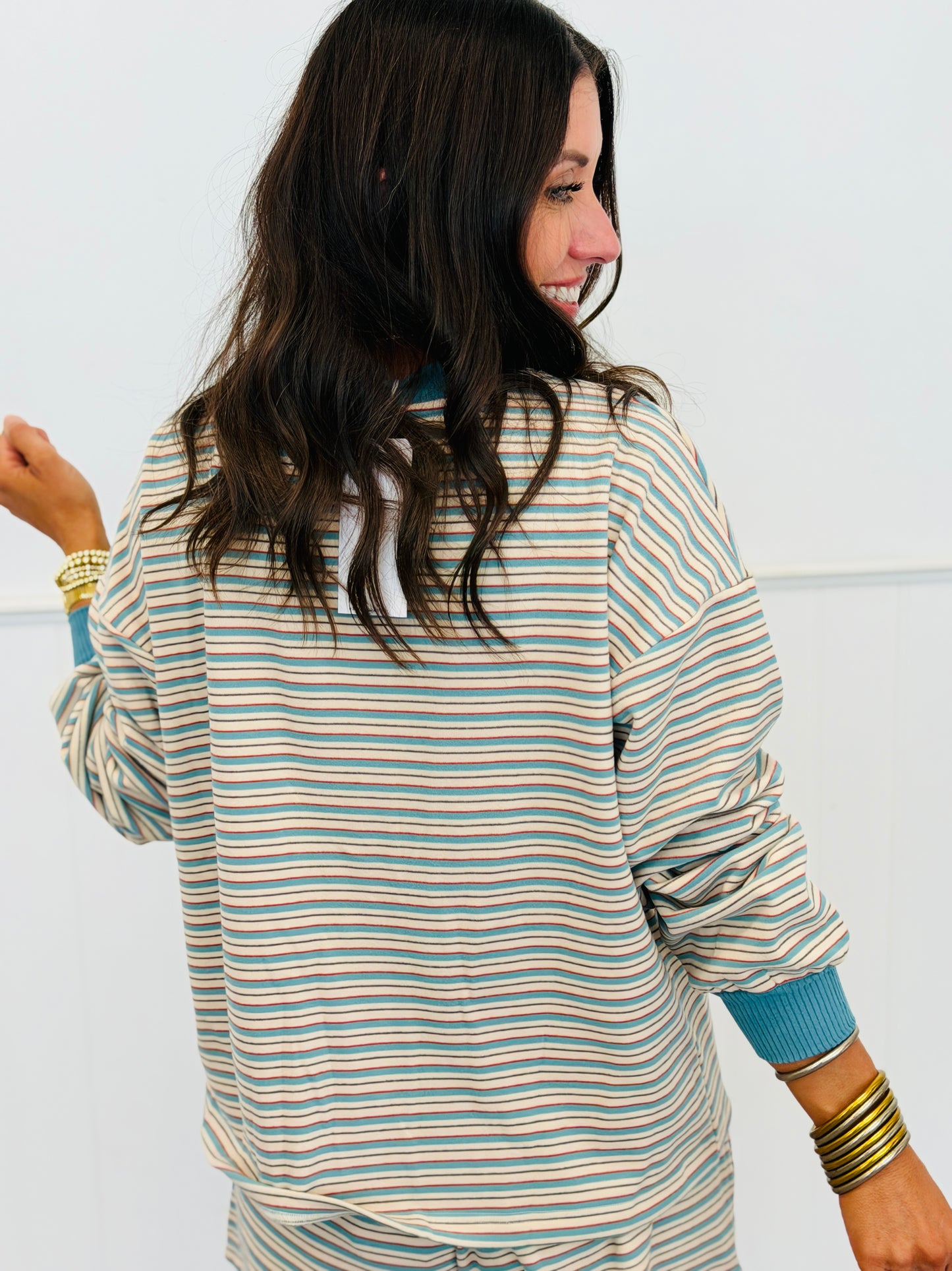 Cream Striped Long Sleeve Cardigan & Shorts Set (Reg.)