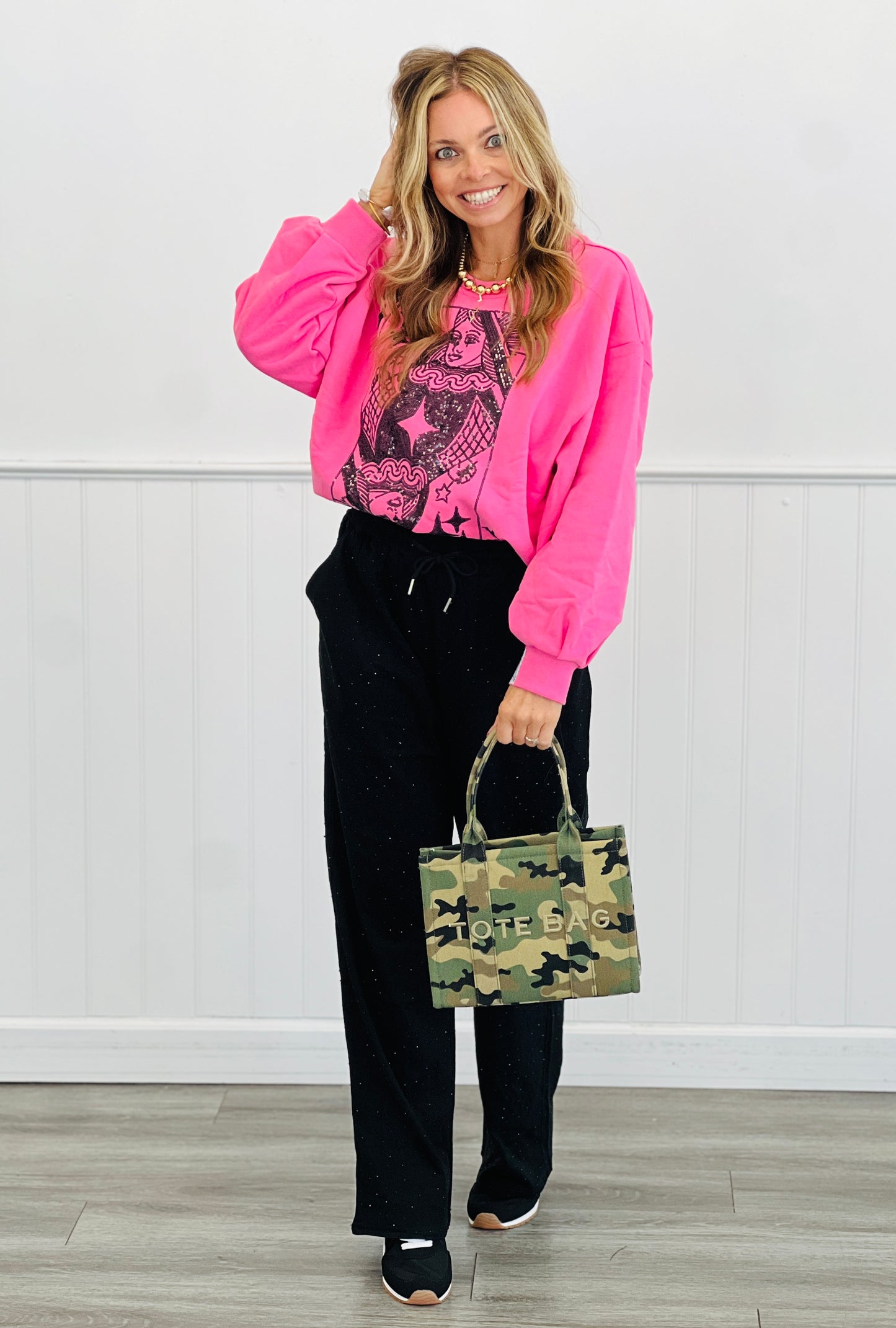 WR x Queen Of Sparkles Pink/Black Logo Card Sweatshirt (Reg. and Plus)