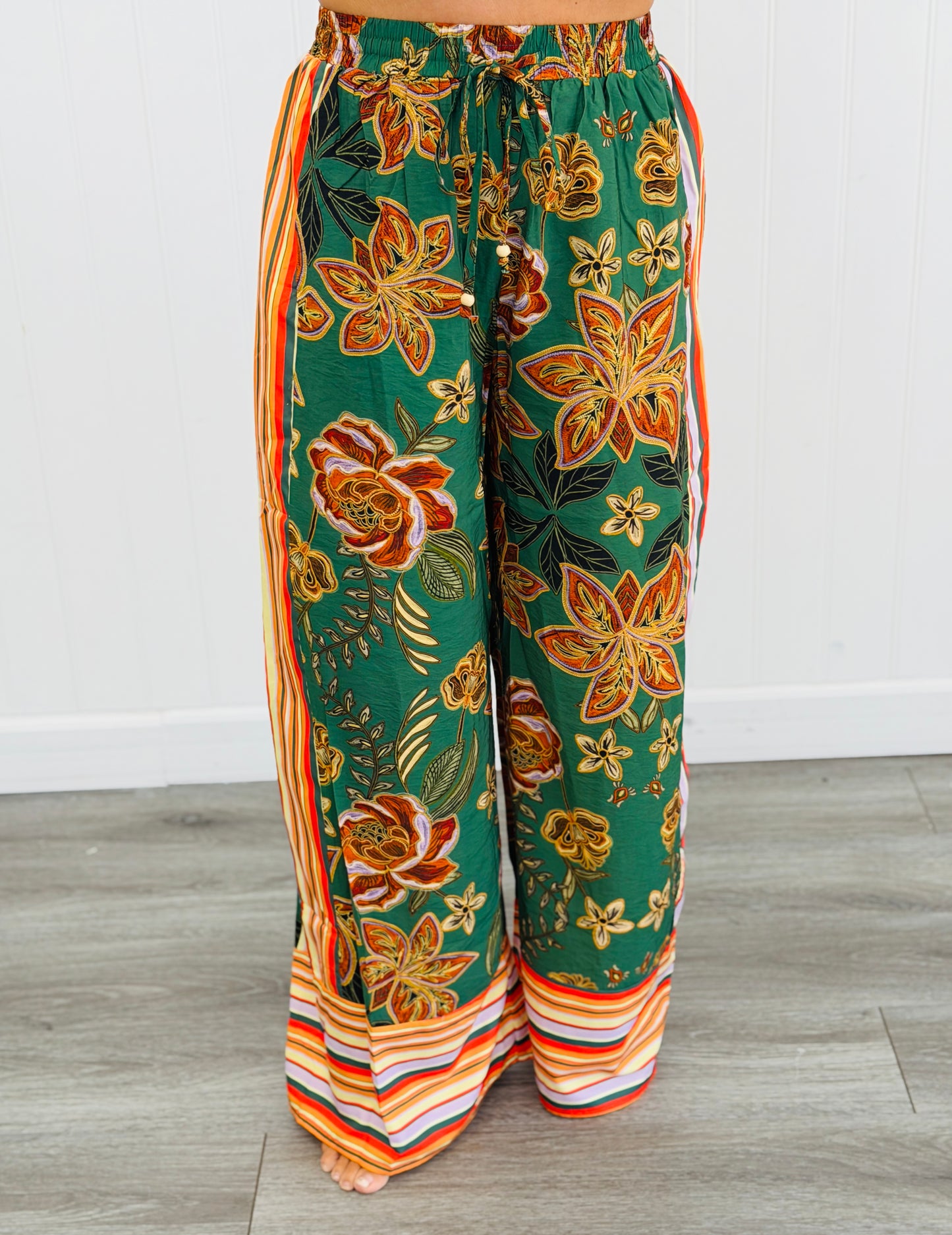 Green Multi Floral Wide Leg Pants (Reg. and Plus)