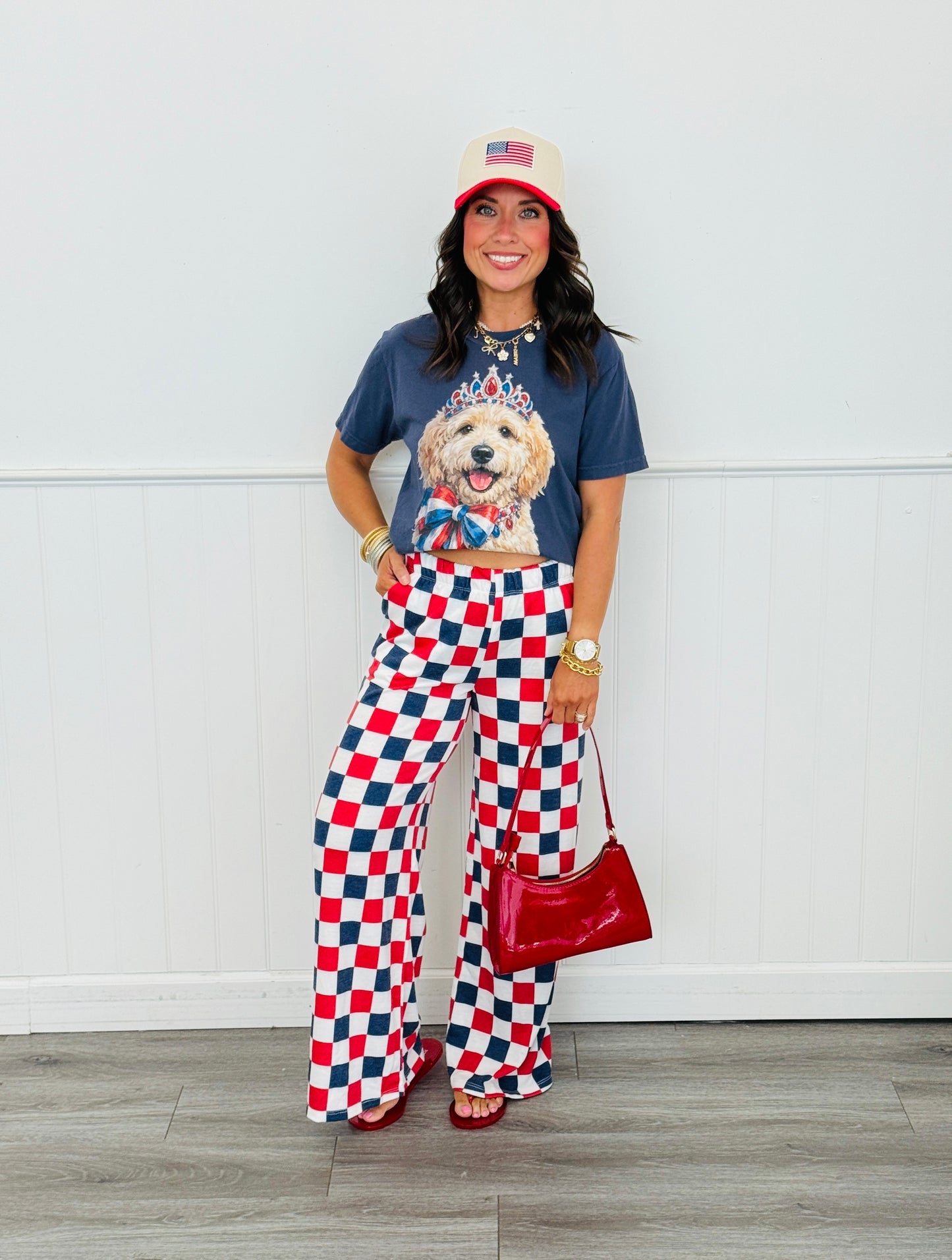 Red White & Blue Checkered Knit Pants (Reg & Plus)