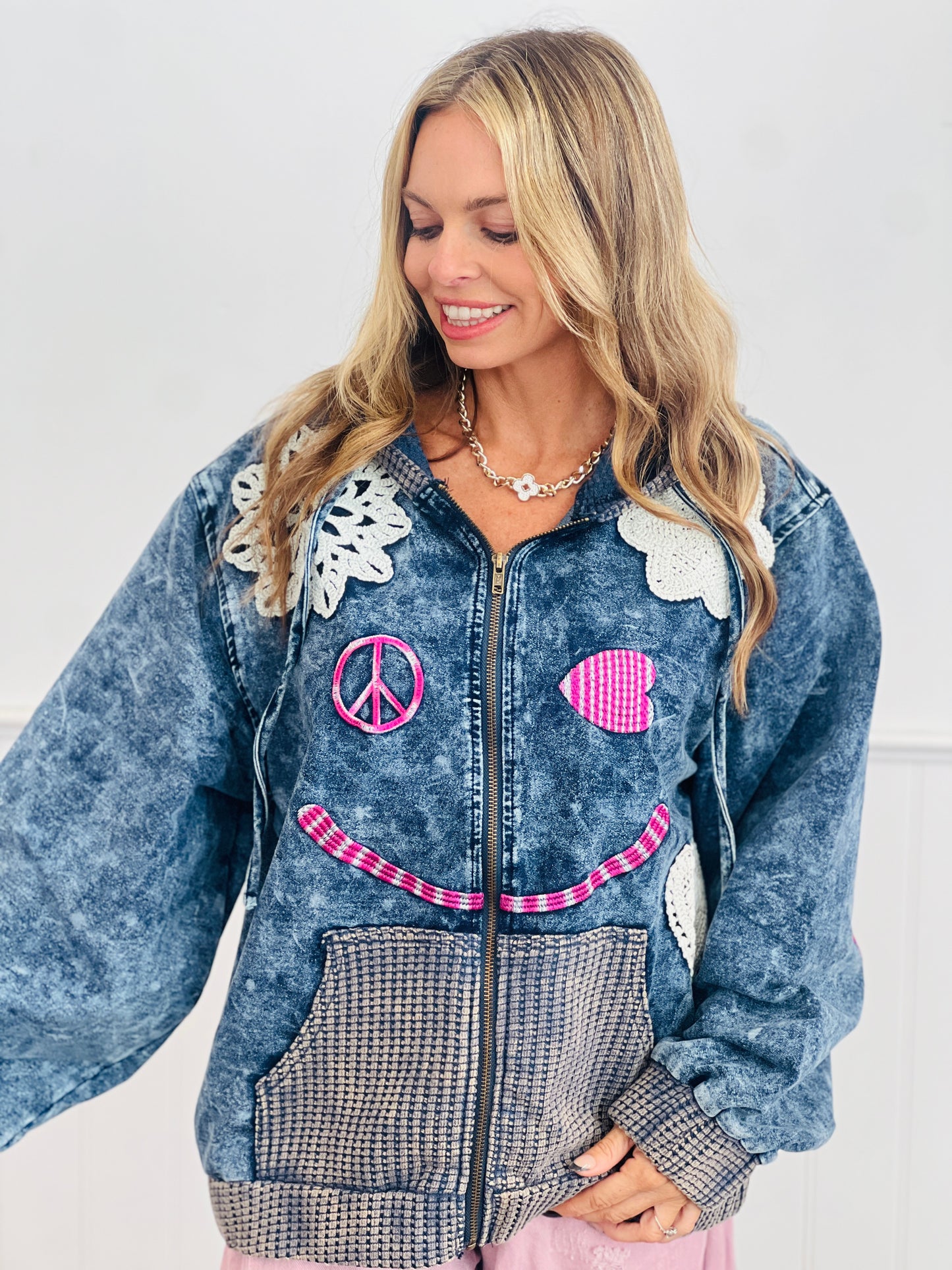 POL Indigo Peace & Love Patch Hoodie Jacket (Reg.)